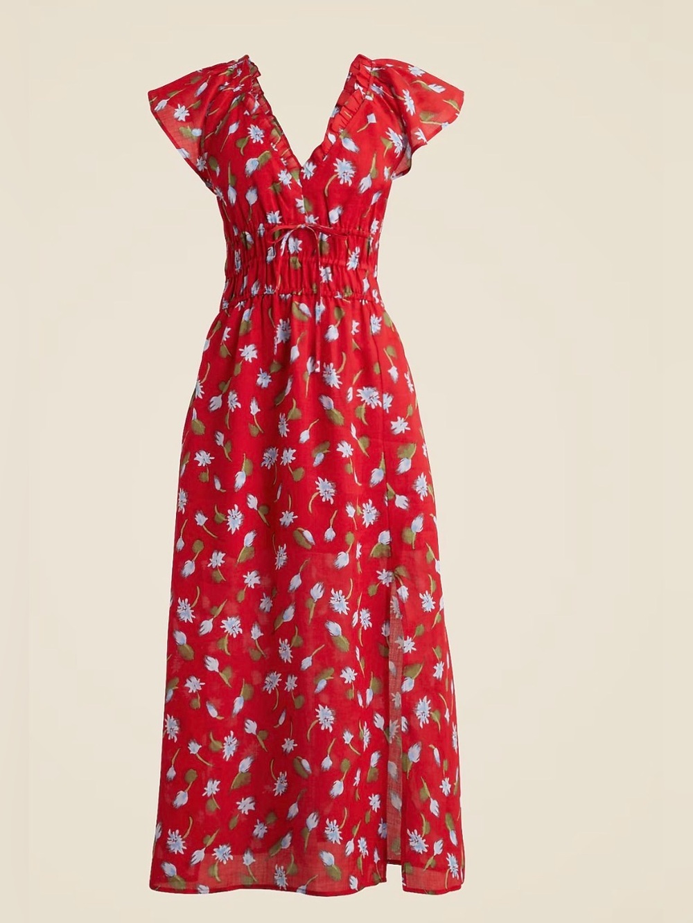 J. Crew Palermo Red Floral V-Neck Maxi Dress, size large, with pockets